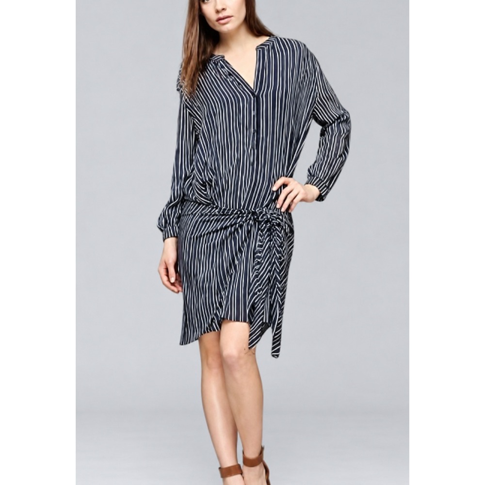 Gap Size XL Tie Shirt Dress Wrap Front Long Sleeve True Indigo Navy Blue Stripe